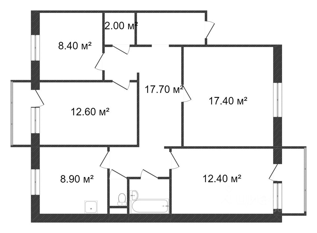 Планировка этой квартиры по данным Циан