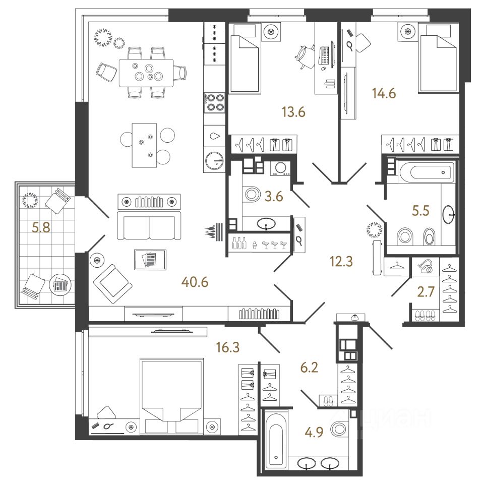 3-комн.кв., 120,3 м², 4/4 этаж