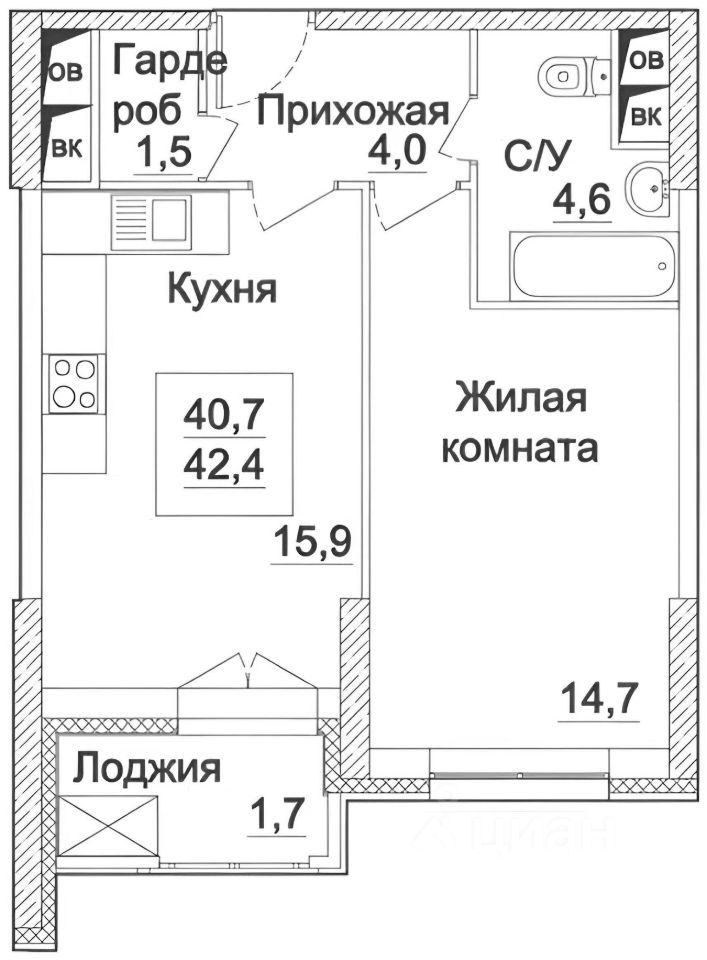 Планировка этой квартиры по данным Циан