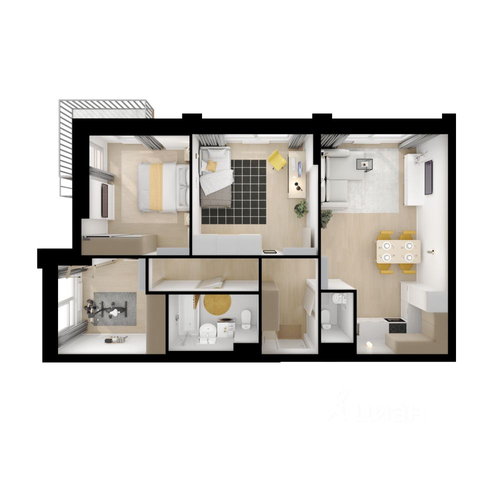 3-комн.кв., 74,3 м², 17/19 этаж