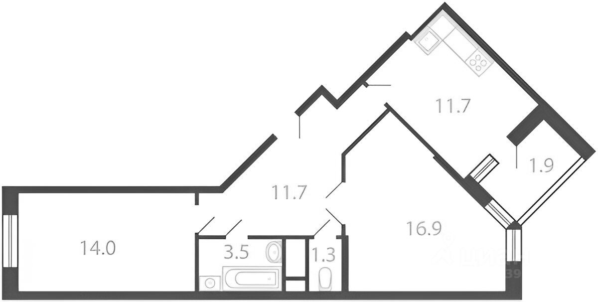 Планировка этой квартиры по данным Циан