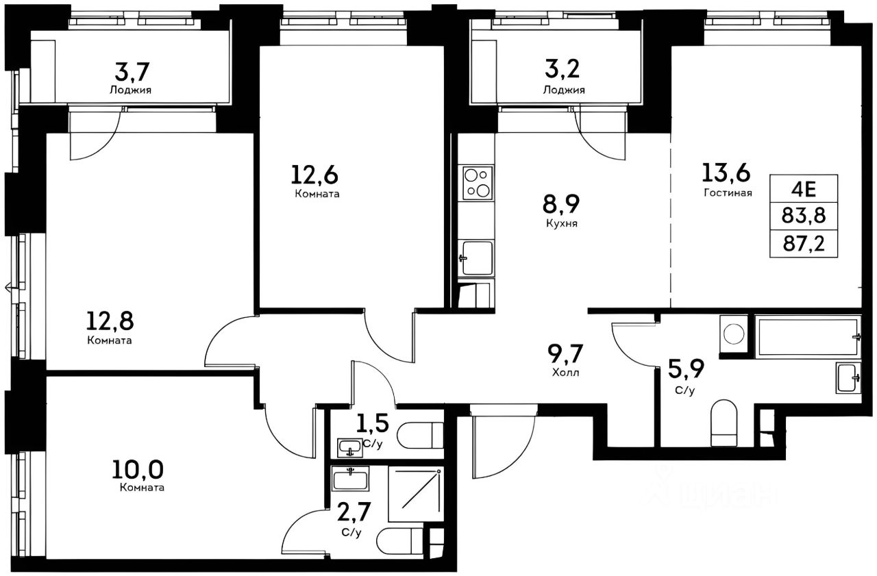 Планировка этой квартиры по данным Циан