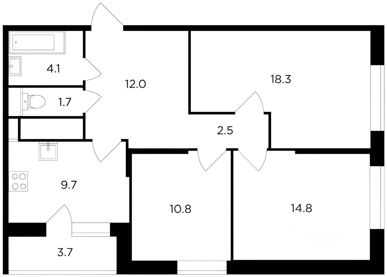 Планировка этой квартиры по данным Циан
