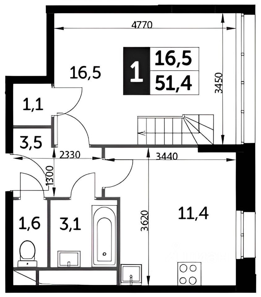 Планировка этой квартиры по данным Циан