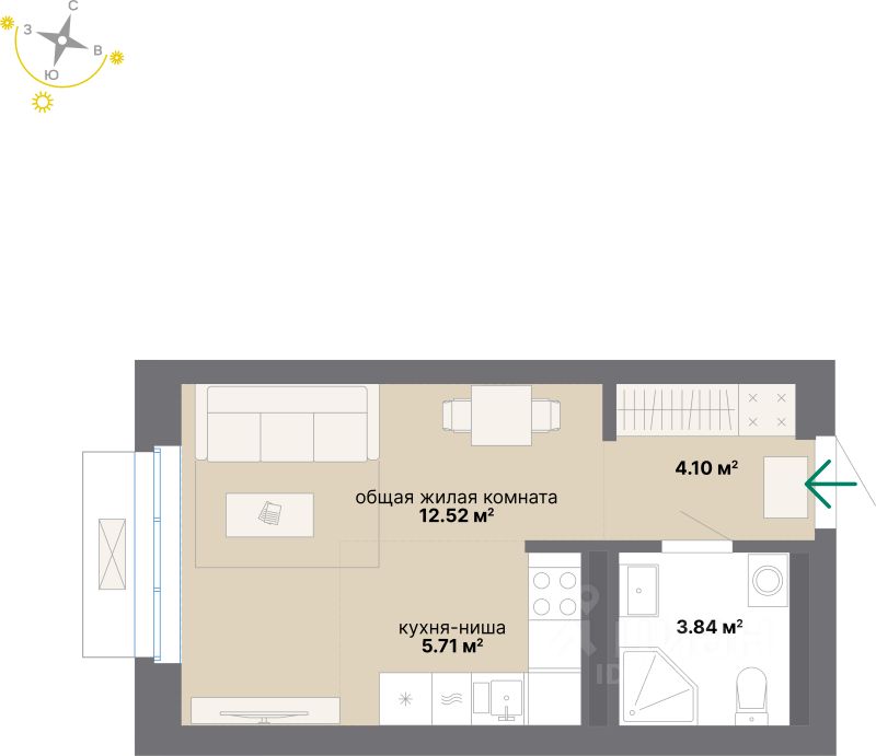 Студия, 26,2 м², 8/24 этаж