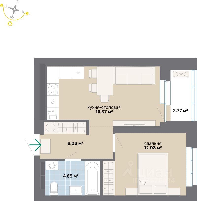 1-комн.кв., 41,9 м², 8/24 этаж