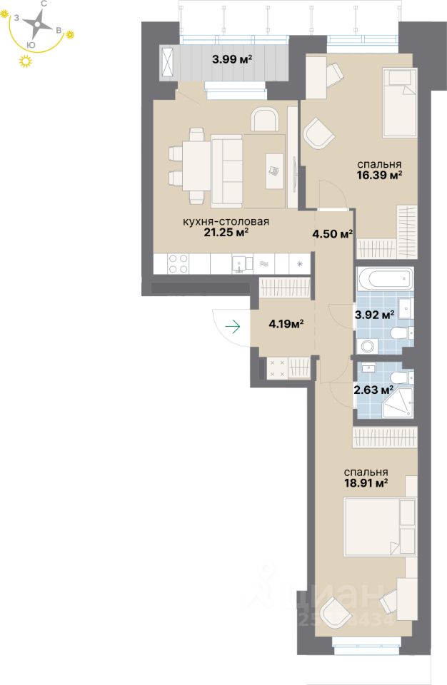 2-комн.кв., 75,8 м², 4/24 этаж