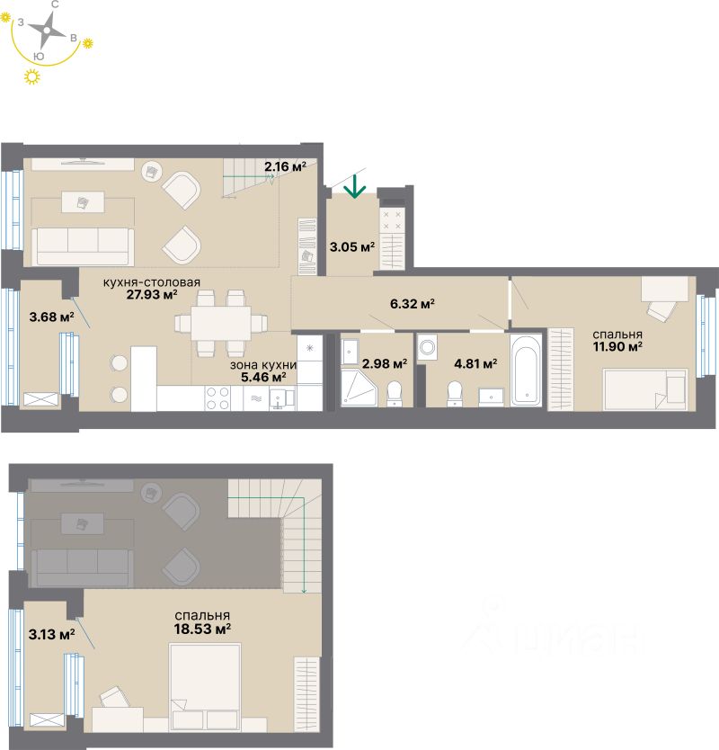 2-комн.кв., 90 м², 8/24 этаж