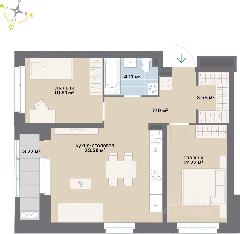 2-комн.кв., 65,8 м², 12/24 этаж