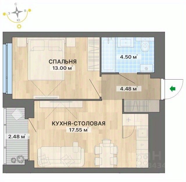 1-комн.кв., 42 м², 27/29 этаж