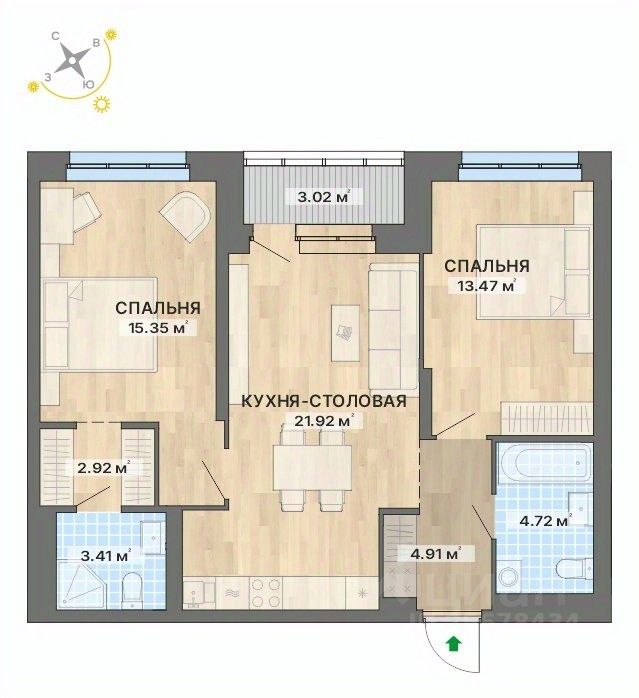 2-комн.кв., 69,7 м², 11/25 этаж