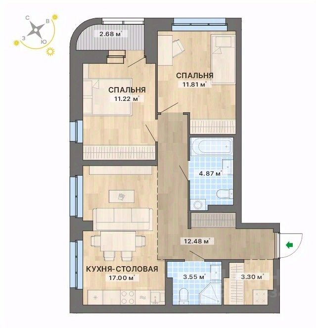 2-комн.кв., 66,9 м², 7/25 этаж