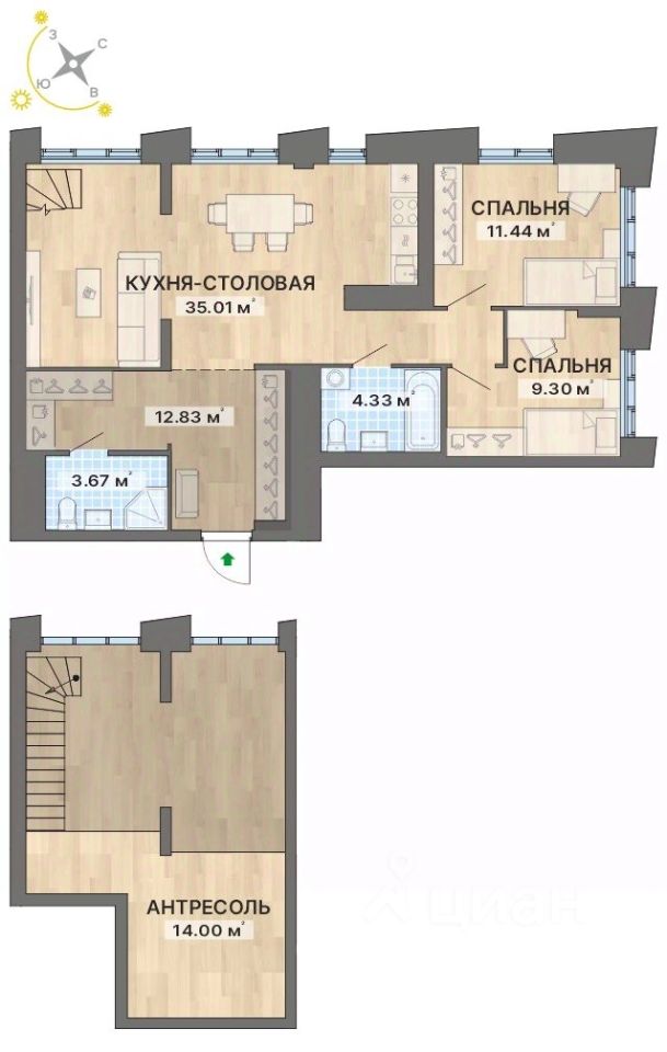 3-комн.кв., 90,6 м², 21/22 этаж