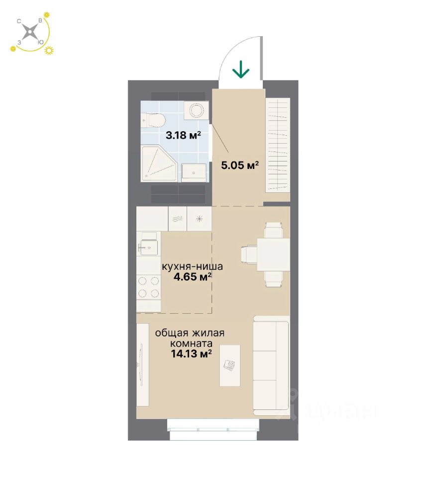 1-комн.кв., 27 м², 12/14 этаж