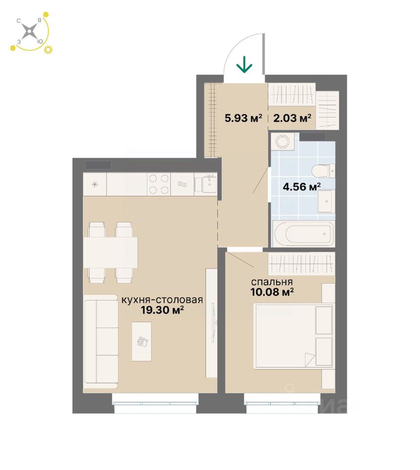 1-комн.кв., 41,9 м², 3/14 этаж