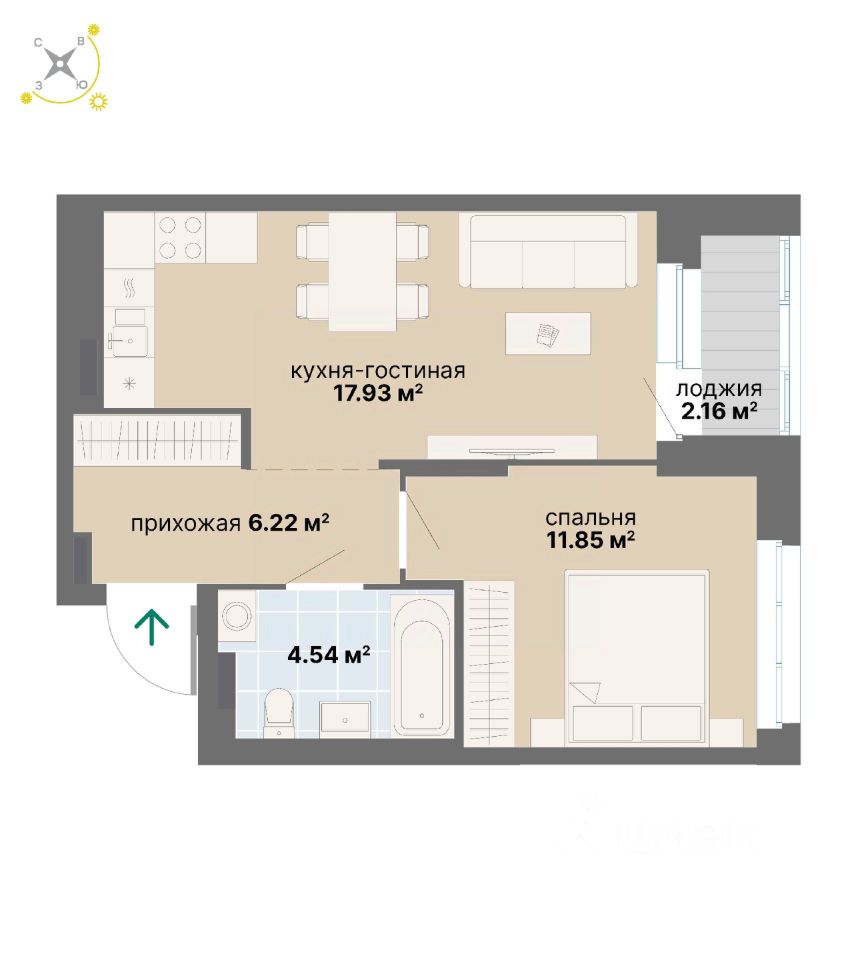 1-комн.кв., 42,7 м², 3/14 этаж