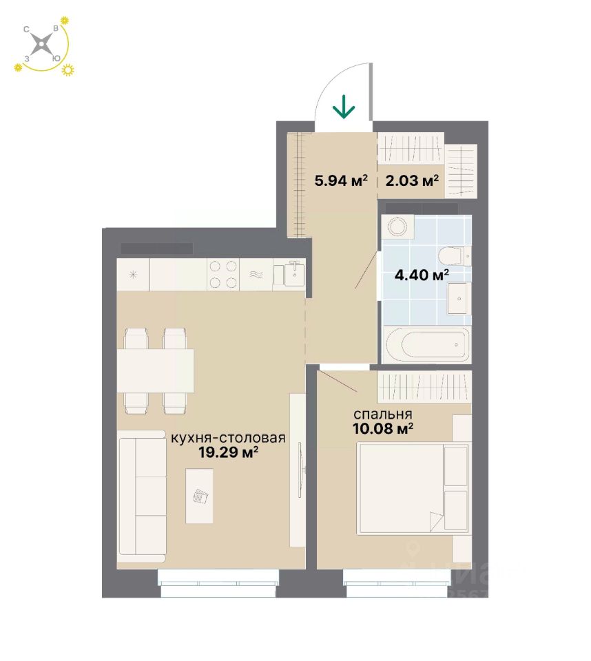 1-комн.кв., 41,7 м², 9/14 этаж