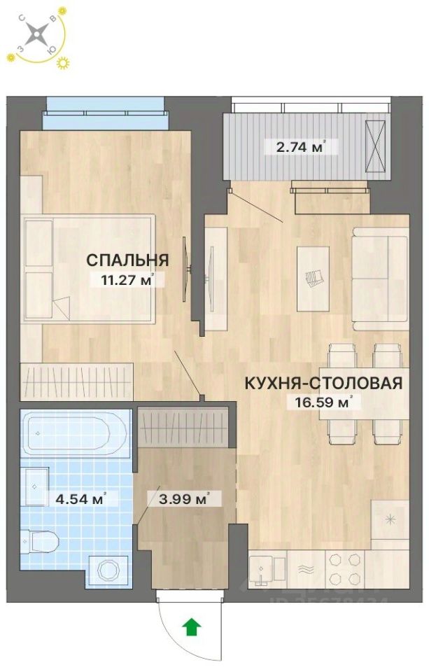 1-комн.кв., 39,1 м², 3/26 этаж