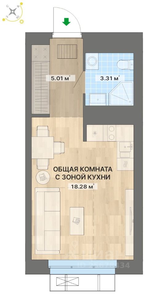 1-комн.кв., 26,6 м², 23/26 этаж