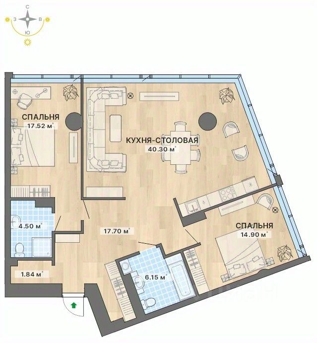 2-комн. апарт., 102,9 м², 7/27 этаж