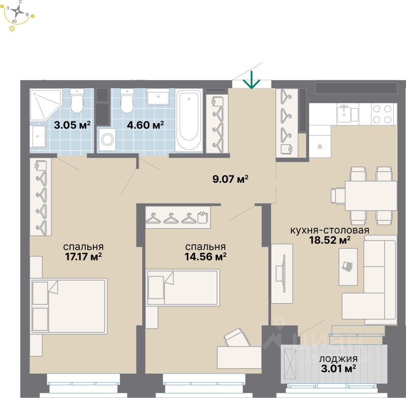 2-комн.кв., 70 м², 4/25 этаж