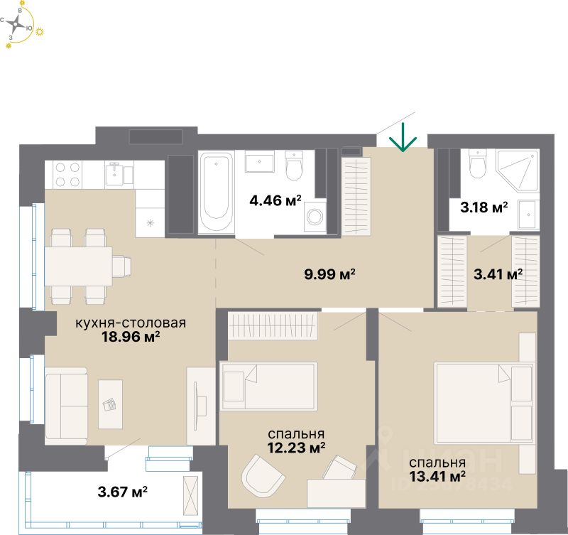 2-комн.кв., 69,3 м², 20/25 этаж