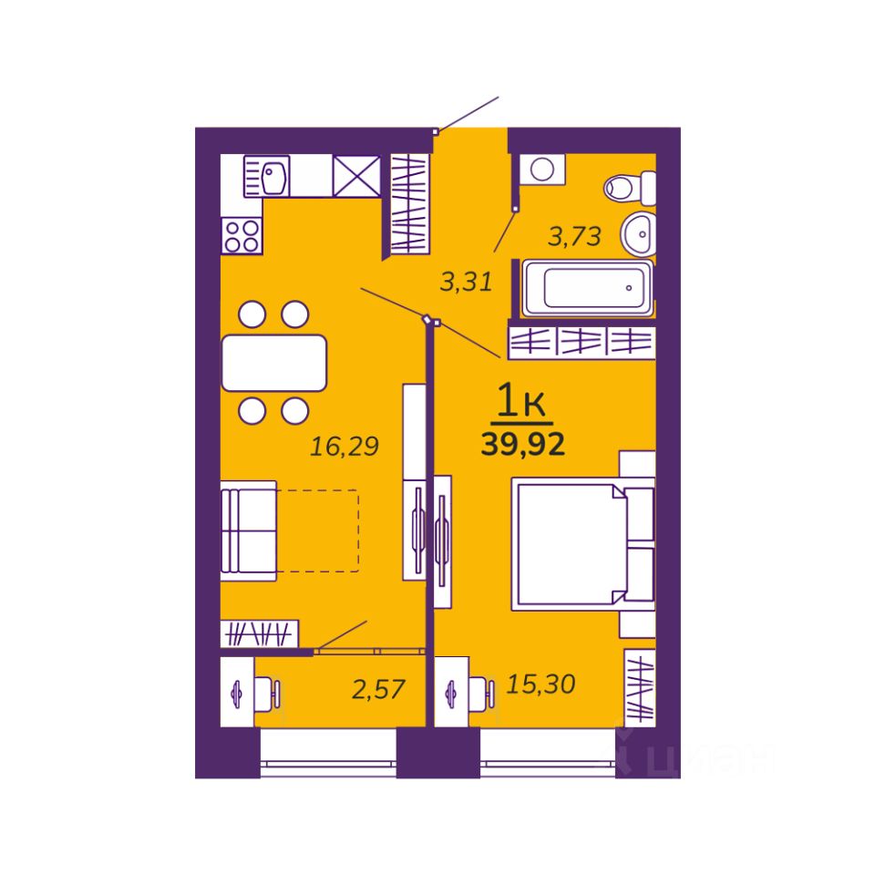 1-комн.кв., 39,9 м², 1/9 этаж