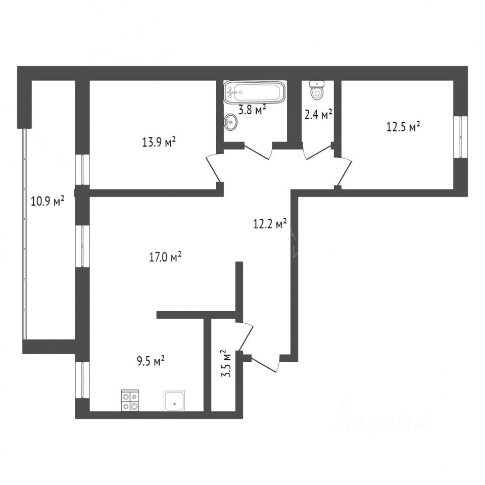 Планировка этой квартиры по данным Циан