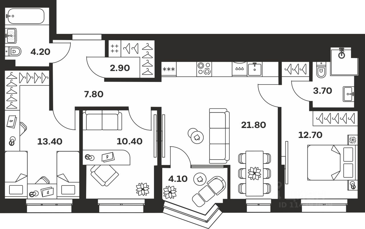 3-комн.кв., 81 м², 9/24 этаж