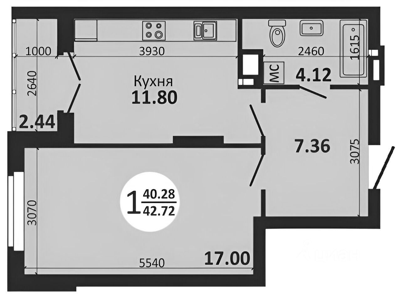 Планировка этой квартиры по данным Циан