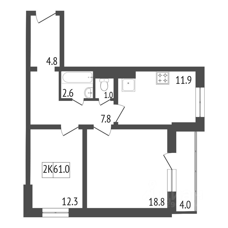Планировка этой квартиры по данным Циан