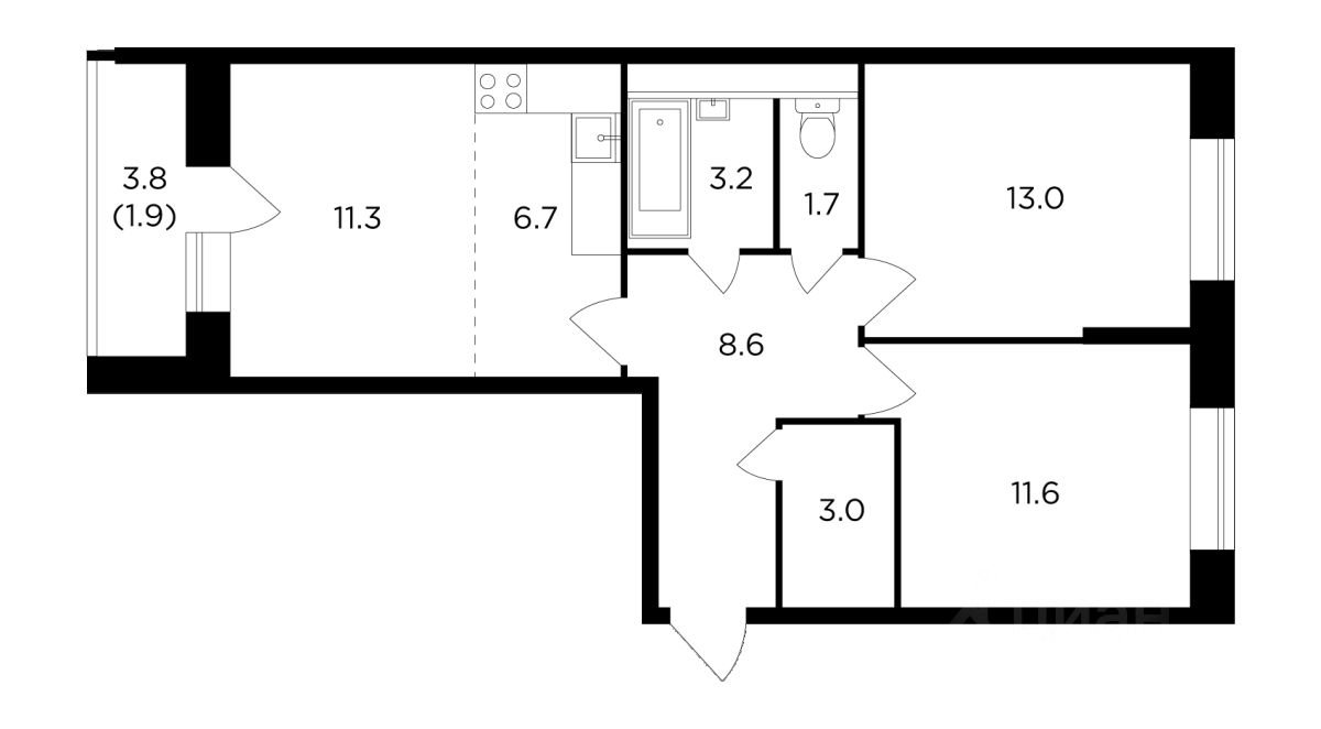Планировка этой квартиры по данным Циан