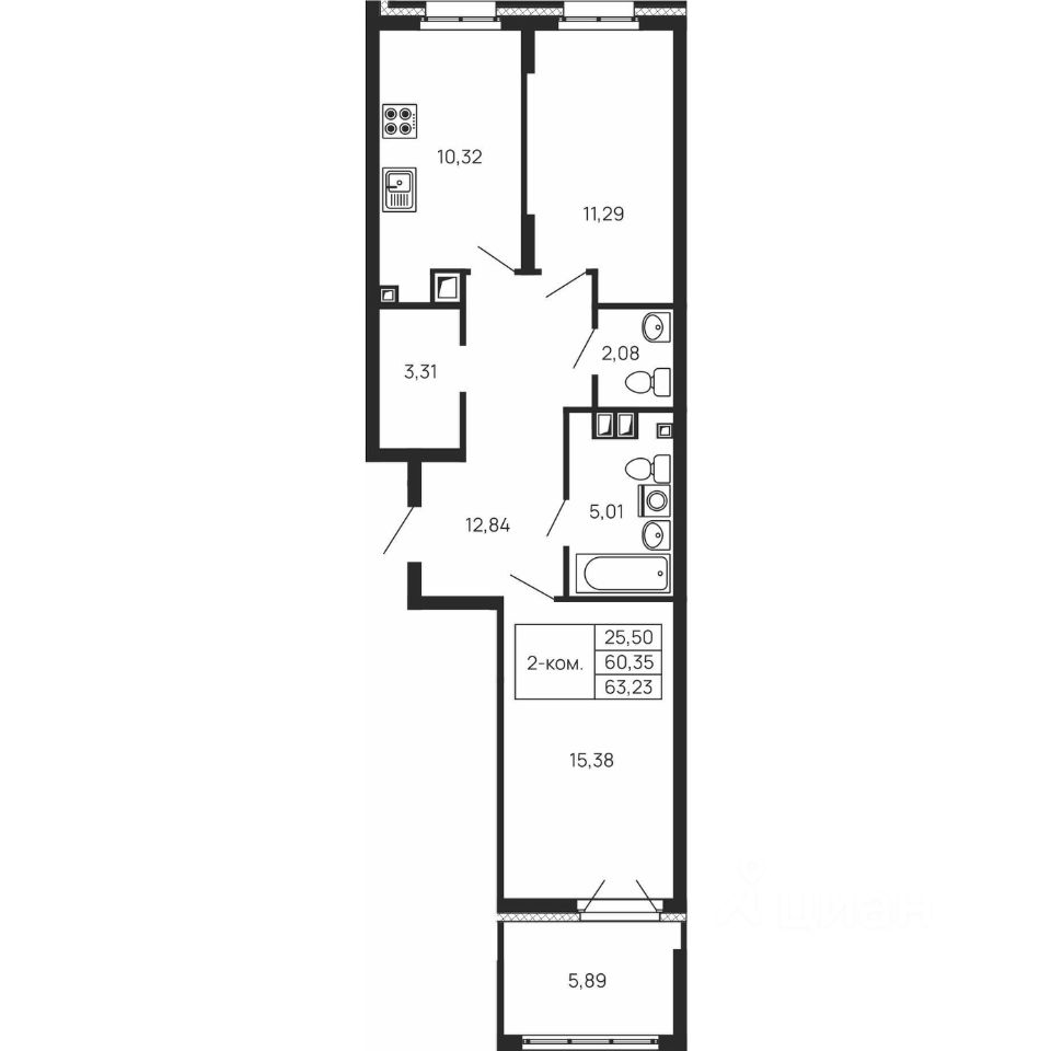 Планировка этой квартиры по данным Циан