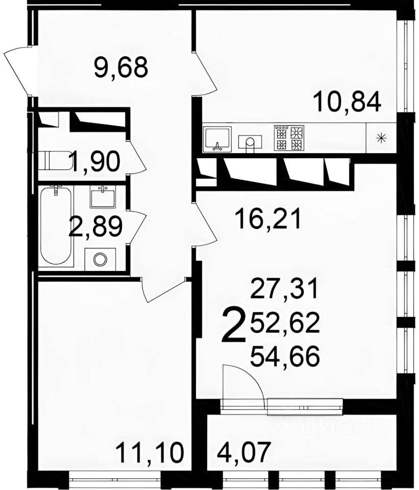 Планировка этой квартиры по данным Циан