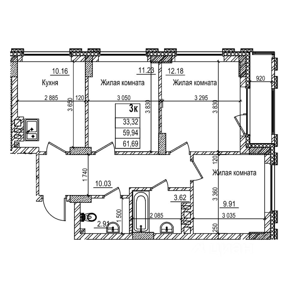 2-комн.кв., 59,9 м², 13/29 этаж