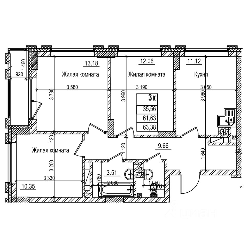 2-комн.кв., 61,6 м², 16/29 этаж