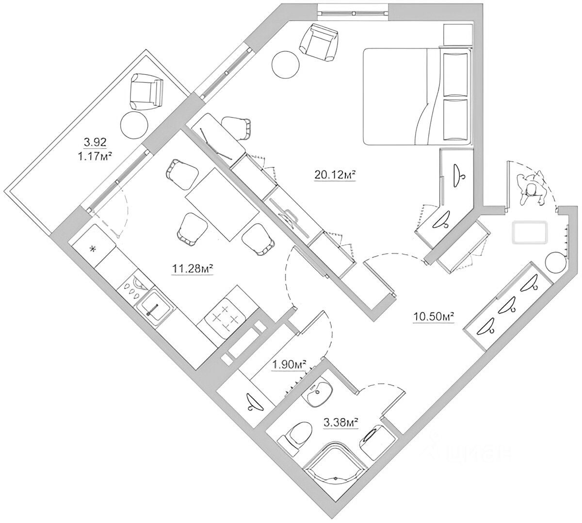 Планировка этой квартиры по данным Циан