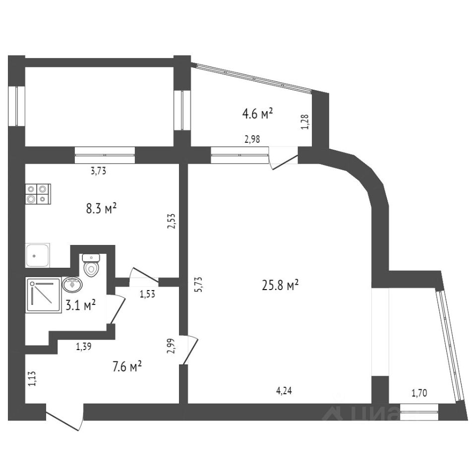 Планировка этой квартиры по данным Циан