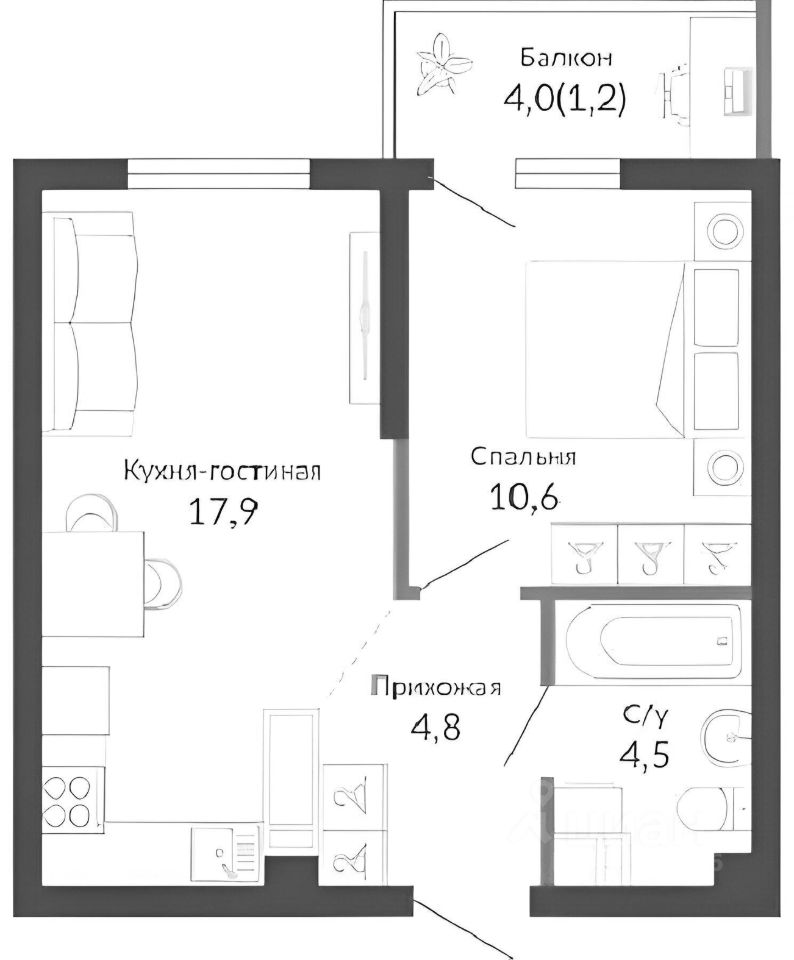 Планировка этой квартиры по данным Циан