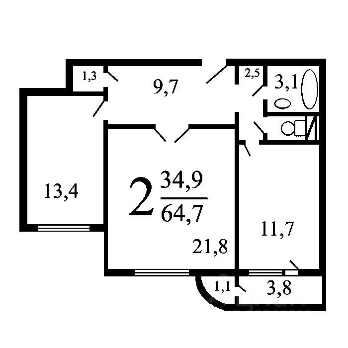 Планировка этой квартиры по данным Циан