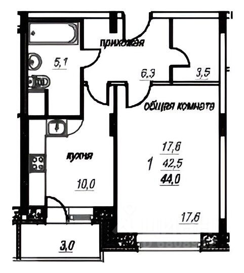 Планировка этой квартиры по данным Циан
