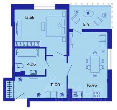 1-комн.кв., 51,1 м², 7/15 этаж