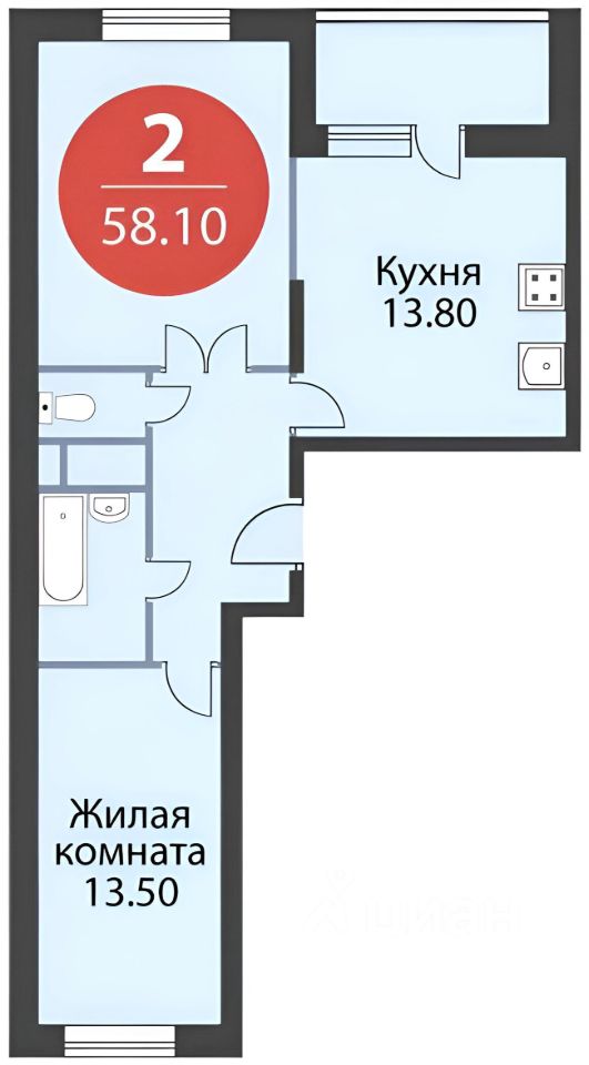 Планировка этой квартиры по данным Циан