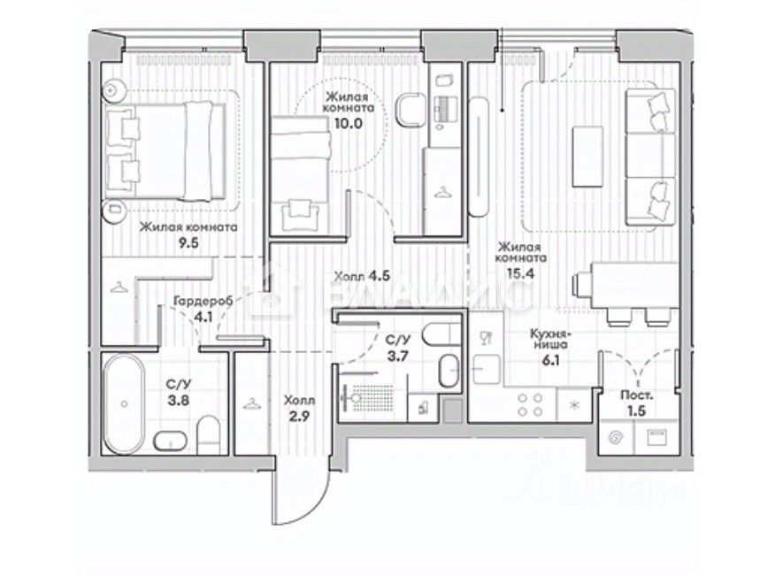 Продается3-комн.квартира,61,5м²