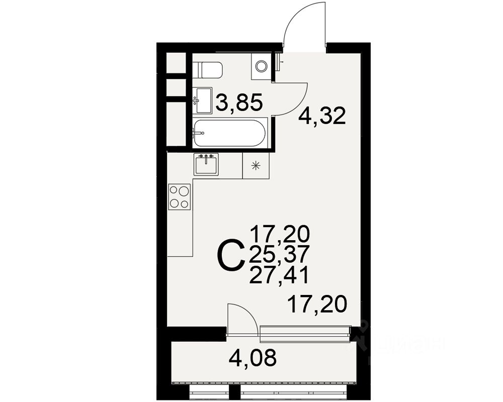 1-комн.кв., 27,4 м², 4/25 этаж