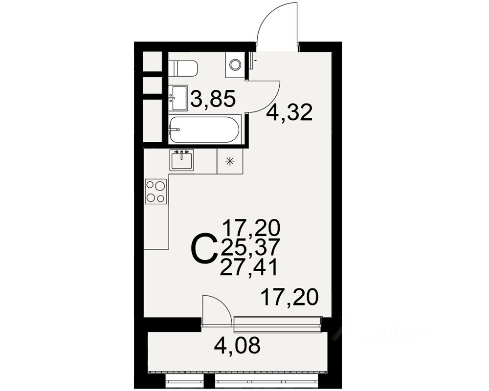 1-комн.кв., 27,4 м², 6/25 этаж