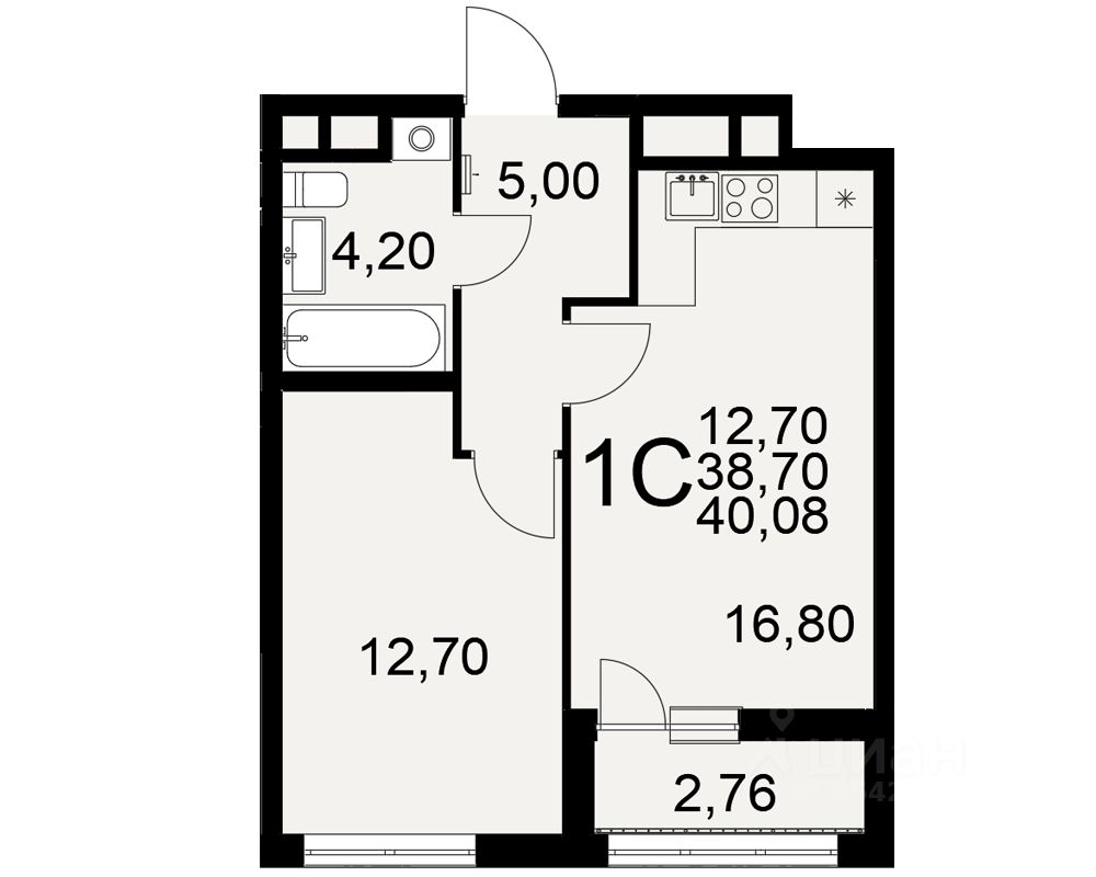 1-комн.кв., 40,1 м², 7/25 этаж