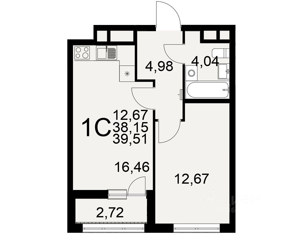 1-комн.кв., 39,5 м², 7/25 этаж