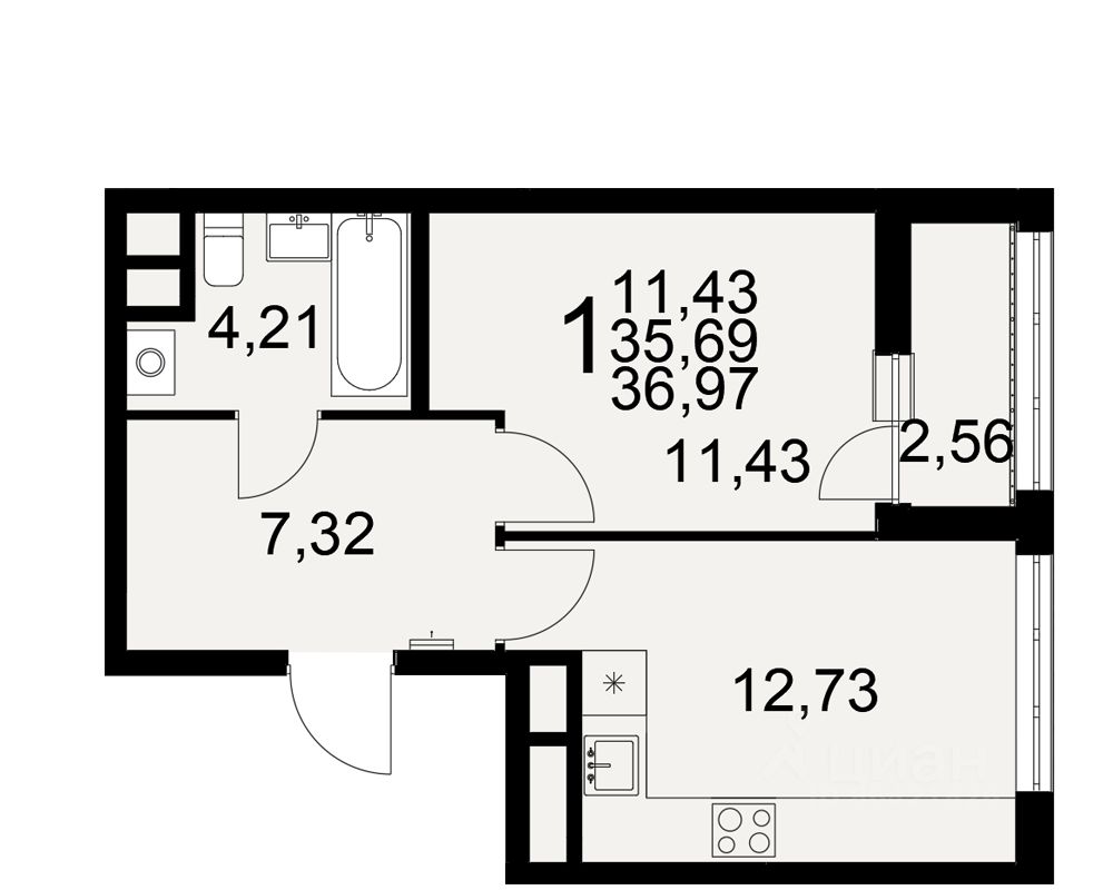 1-комн.кв., 37 м², 6/25 этаж