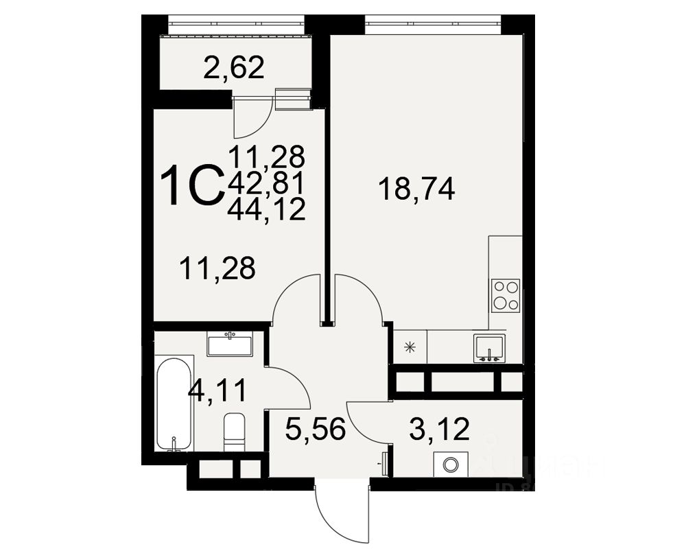 1-комн.кв., 44,1 м², 5/25 этаж